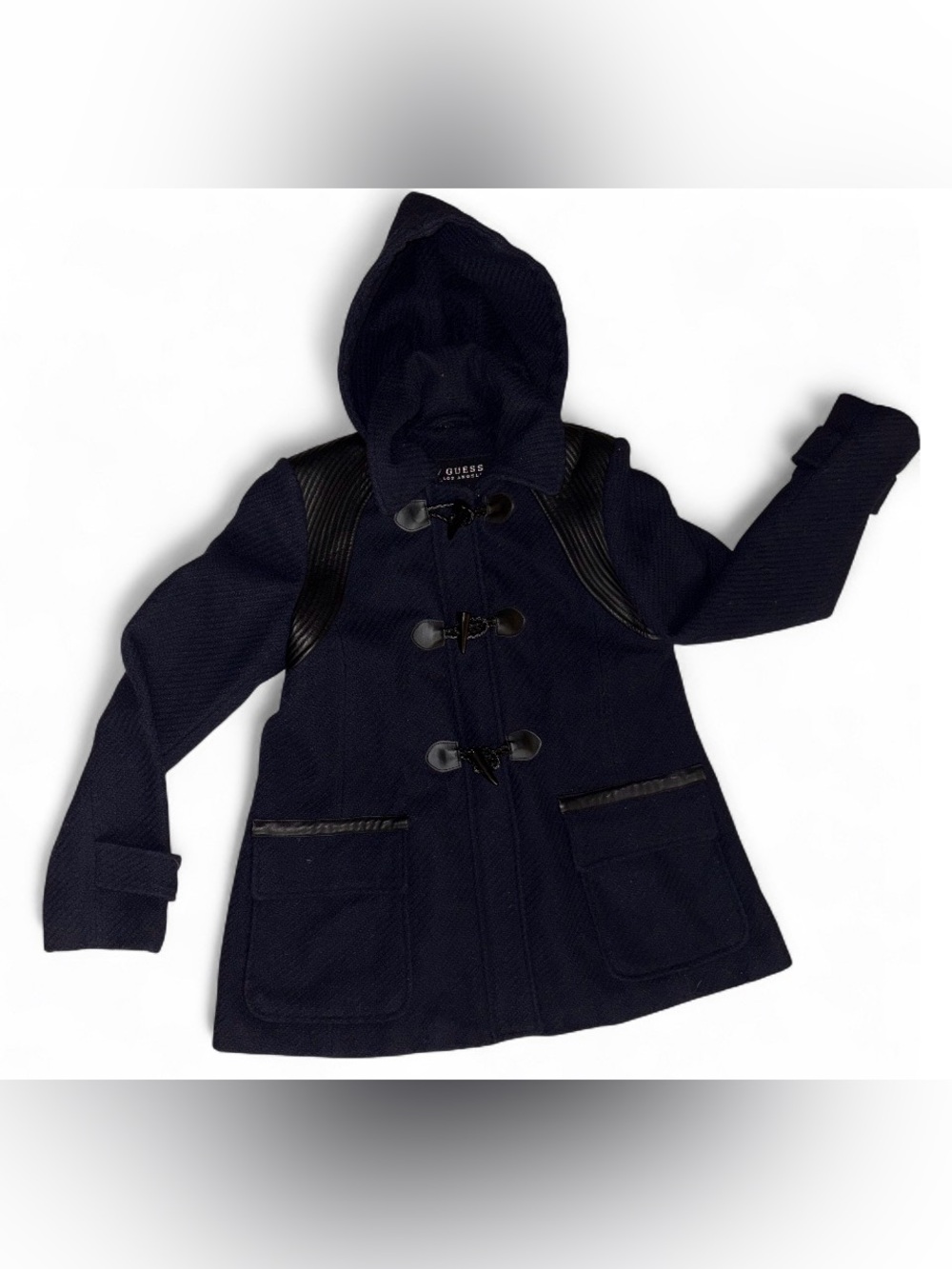 GUESS Dark Navy Hooded Pea Coat with Black Toggle Closures
